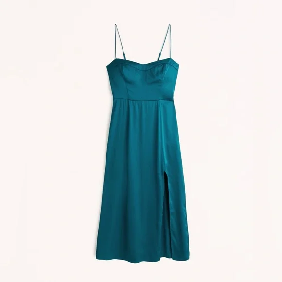 A&F satin high slit midi dress spaghetti strap Camille M party holiday teal - Picture 1 of 11